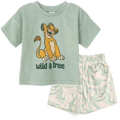 Disney Lion King Simba Toddler Boys French Terry T-Shirt and Shorts Outfit Set Green 3T | Target