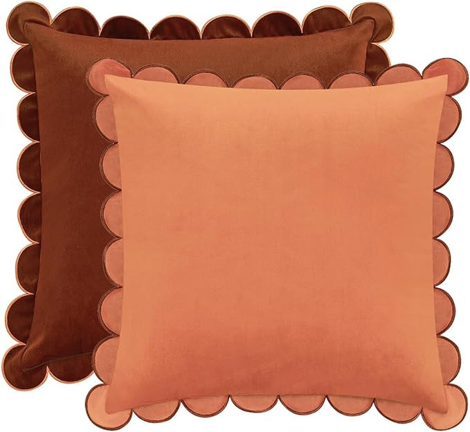 MONDAY MOOSE Decorative Throw Pillow Covers Cushion Cases, Set of 2 Soft Velvet Scalloped Round E... | Amazon (US)