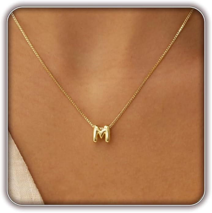 Bubble Letter Necklace for Women, 14k Gold Plated Balloon Initial Necklace, Dainty Gold Necklace ... | Amazon (US)