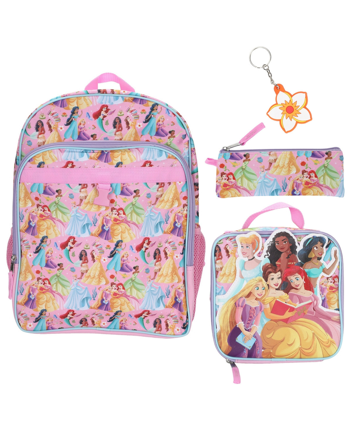 Disney Princess Girls' All Over Print Backpack, Lunch Bag, Pencil Case and Key Chain, 4-Piece Set - Pink | Macy's