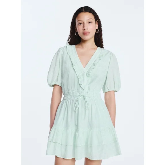 Free Assembly Women's Tiered Ruffle Mini Dress with Short Puff Sleeves, Sizes XS-XXL | Walmart (US)