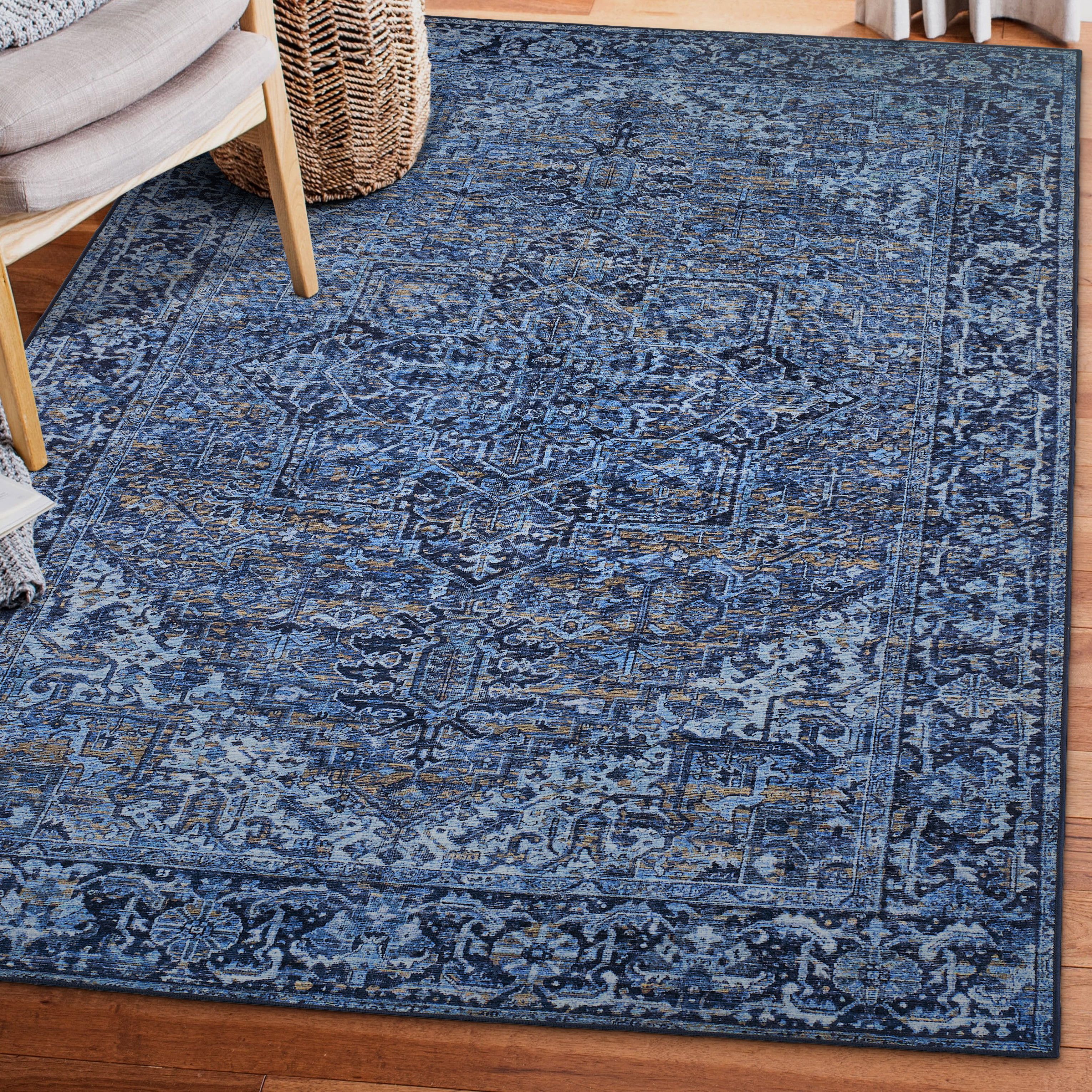 ReaLife Rugs Machine Washable Printed Vintage Distressed Traditional Blue Eco-friendly Recycled F... | Walmart (US)