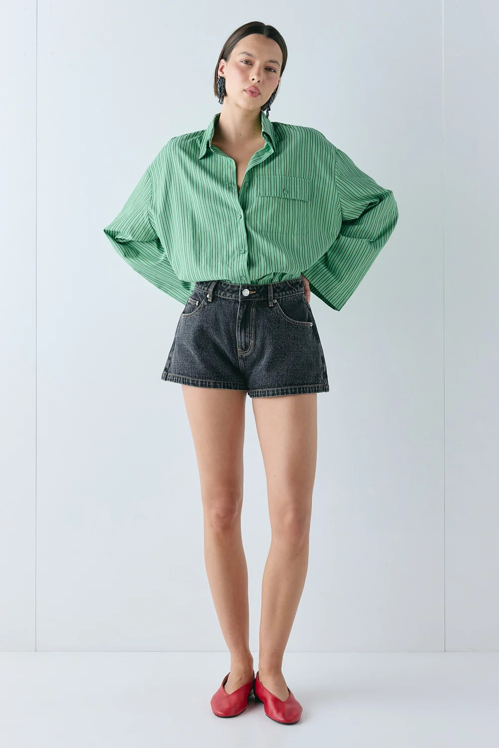 Claudie High Rise Denim Shorts Washed Black | VRG Grl