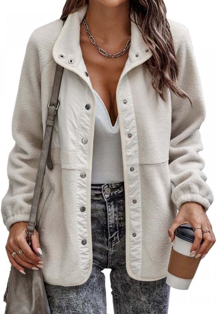 Comeon Womens Fleece Jacket Casual Long Sleeve Button Down Lapel Pocket Sherpa Fuzzy Shacket Oute... | Amazon (US)