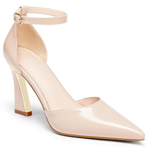 Juliet Holy Womens Pumps Point Closed Toe Heels Buckle Ankle Strap D'Orsay Heeled Sandals Nude | Amazon (US)