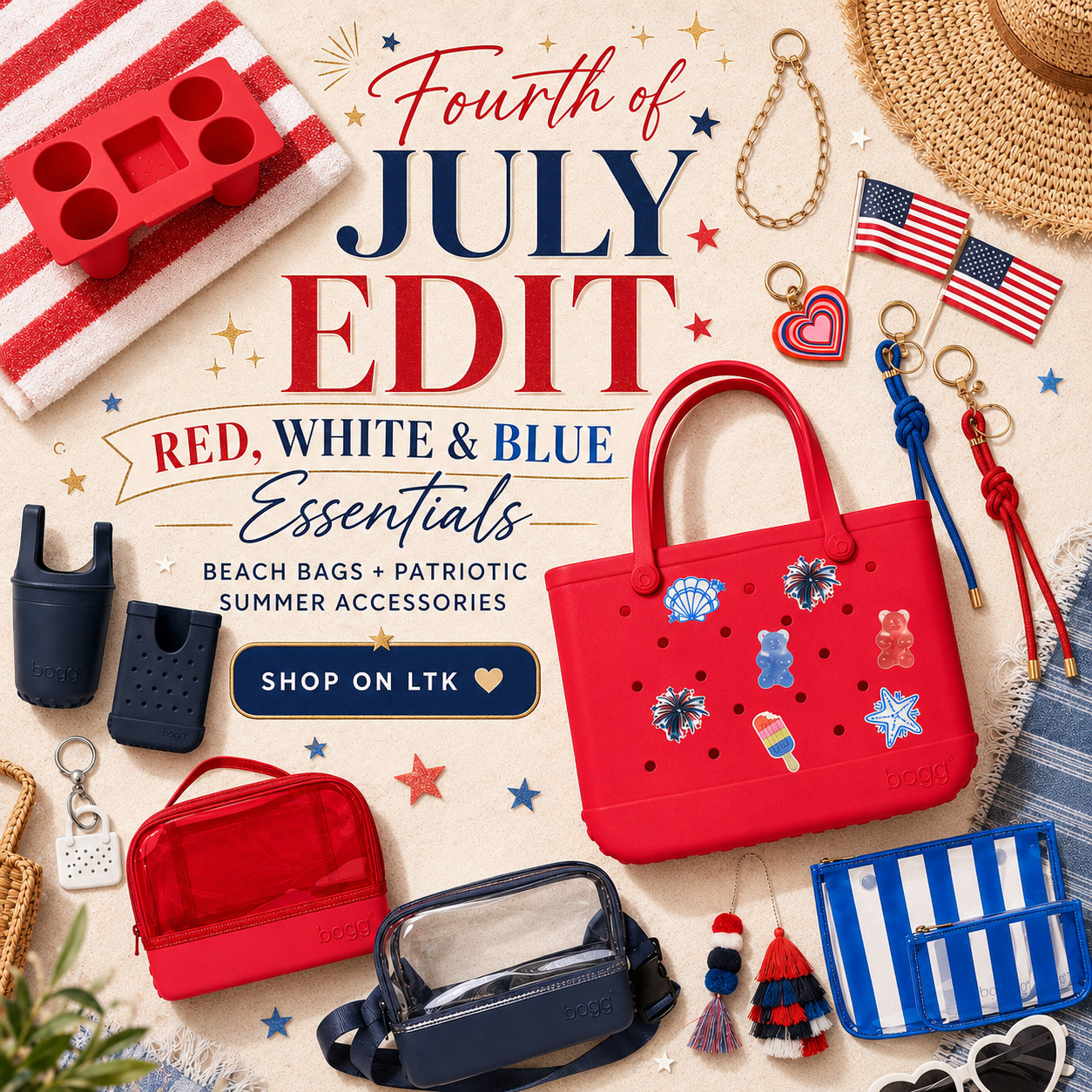 Bogg Bag Summer | Red, White & Blue Edit | USA Beach Bags, Accessories & Vacation Essentials

The red, white, and blue Bogg Bag edit that makes every Fourth of July plan feel cute, organized, and summer-ready ☀️ 

This patriotic Bogg Bag setup is such a good one if you want a festive beach bag moment that still feels functional enough to use all season long.

The red Bogg Bag, navy and red pouches, striped organizers, cup holder, keychains, patriotic charms, star details, and summer accessories make this feel bold, coordinated, and so easy to pack.

It’s perfect for Fourth of July beach days, pool parties, lake weekends, boat days, BBQs, fireworks nights, baseball games, summer sports, family vacations, and any sunny plan where you want your bag to look cute but still hold everything.

What makes this edit a closer is that it’s festive without being one-and-done. 

The red, white, and blue pieces can keep working for game days, beach trips, pool bag organization, and travel all summer.

I did the digging for you — if you want a Bogg Bag setup that feels patriotic, giftable, organized, and actually useful, this Fourth of July edit is the one I’d check before the cutest accessories sell out.

📌 SAVE this for Fourth of July beach bag ideas, patriotic summer accessories, Bogg Bag finds, game day bags, and vacation packing inspo.

↓ Everything is linked!

#LTKActive #LTKSaleAlert #LTKTravel