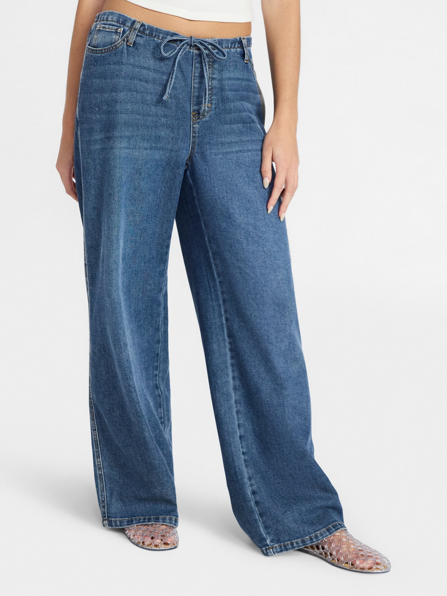 No Boundaries Mini Waistband Wide Leg Pants, 31'' Inseam, Women's XXS-XXL | Walmart (US)