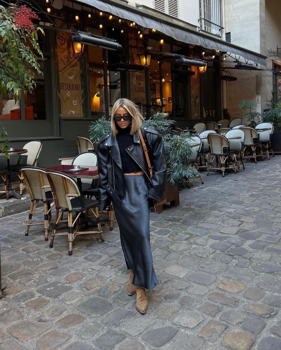 Leather jacket, long slip skirt

#LTKstyletip #LTKeurope