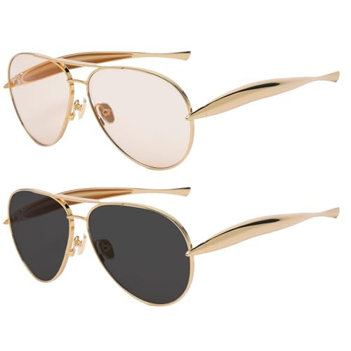 Jcheupet Oversized Aviator Sunglasses For Women 70s Retro 2025 Metal Shades with Gold Streamline Arms | Amazon (US)