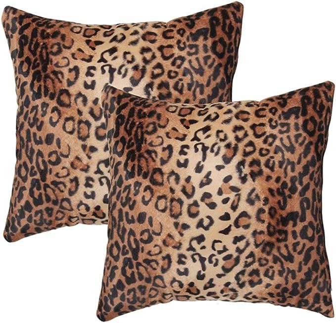 WOMHOPE 2 Pack - 18" x 18" Short Faux Fur Cushion Decorative Pillow Covers Animal Theme Print Sty... | Amazon (US)