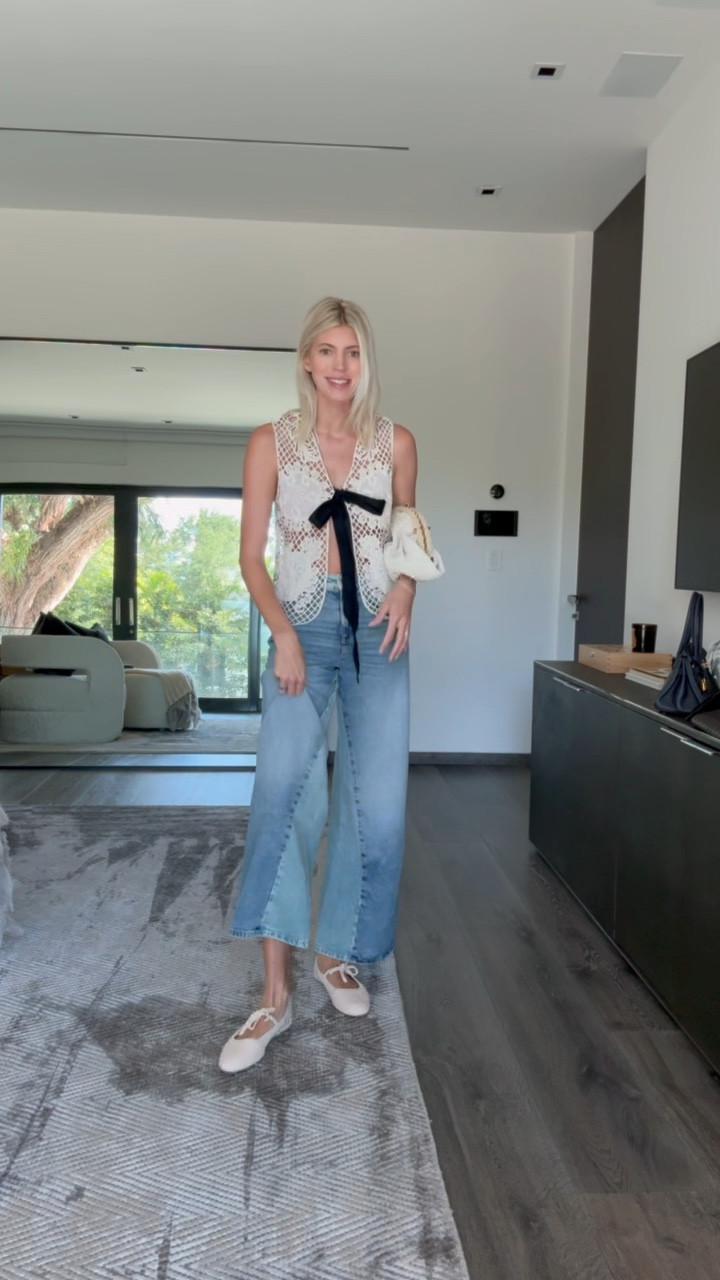 Love the contrast with the crochet and black tie on this top ✨ Paired with the cutest ballet flats! 

#LTKWatchNow #LTKShoeCrush #LTKStyleTip