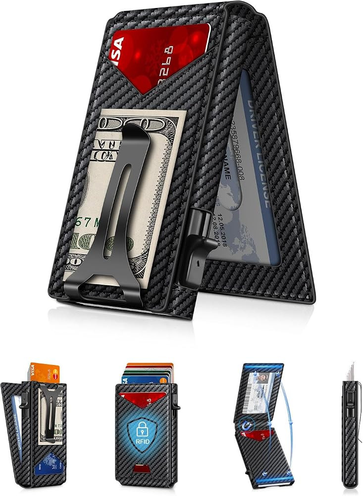 Wallet for Men RFID Wallet with Money Clip, Slim Pop Up Card Holder for 10-12 Cards, Minimalist S... | Amazon (US)