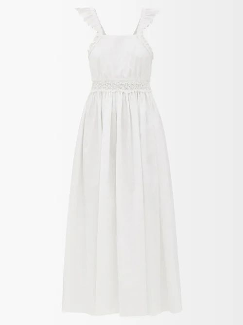 Chloé - Smocked Cotton-poplin Midi Dress - Womens - White | Matches (US)