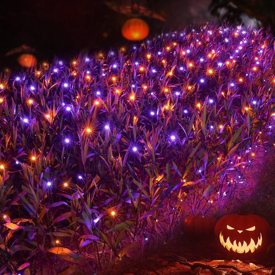 Joomer 12ft x 5ft 360LED Orange Purple Halloween Net Lights Outdoor Mesh Lights, 8 Modes Timer Co... | Amazon (US)