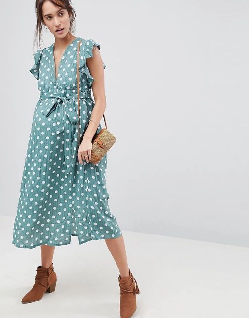Glamorous Bloom Sleeveless Midi Dress With Flutter Sleeves In Polka Dot | ASOS UK