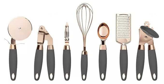 COOK With COLOR 7 Pc Kitchen Gadget Set Copper Coated Stainless Steel  Utensils with Soft Touch