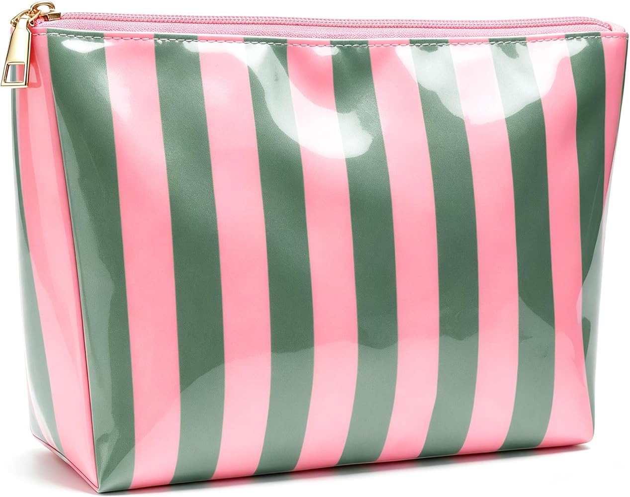 Pink Green Striped Clear Cosmetic Bag,Cute Waterproof PVC Makeup Bag Pouch, Preppy Aesthetic Trav... | Amazon (US)