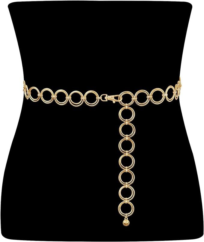 Metal Waist Chain Women Girls Adjustable Body Link Belts Fashion Belly Chain for Jeans Dresses Go... | Amazon (US)
