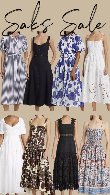 Saks sale picks. Summer dresses, spring dress, spring outfit, florals, midi dress, white dress, eyelet. 

#LTKparties #LTKSeasonal #LTKsalealert