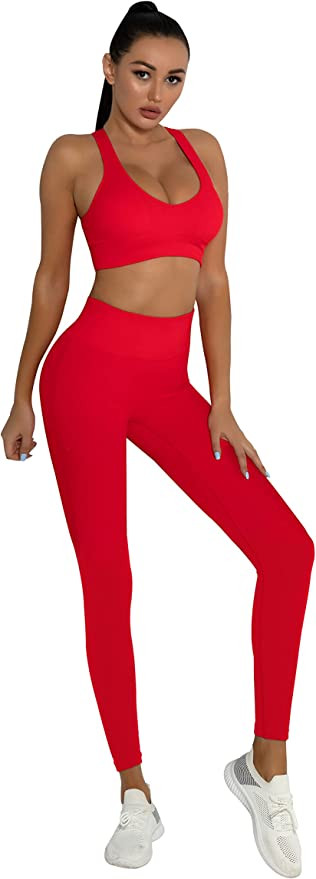 DADAB Workout Sets Two Piece Outfits for Women Clothes Gym Yoga Seamless Racerback Sports Bra Tan... | Amazon (US)
