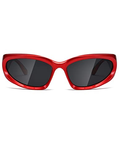 MASDUN Polarized Wrap Around Sunglasses trendy Vintage Sun Glasses for Men Women Drive futuristic Outdoor Sport Shades UV400 (red black) | Amazon (US)