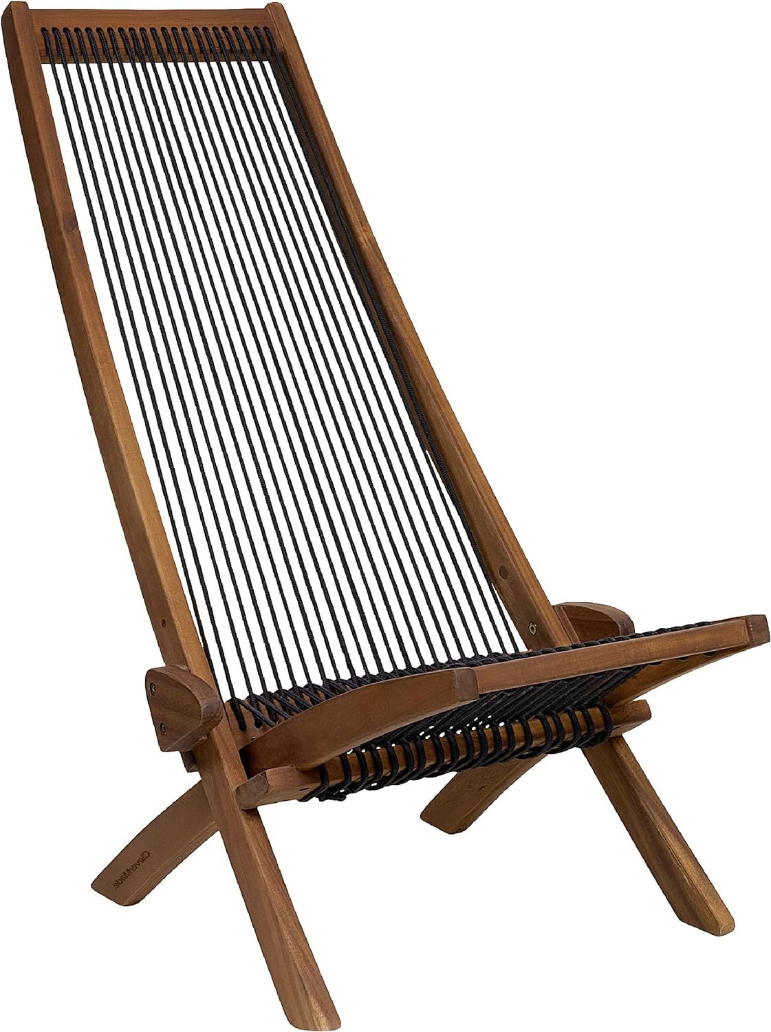 CleverMade Tamarack Folding Rope Chair - Foldable Outdoor Low Profile Wood Lounge Chair for the P... | Amazon (US)