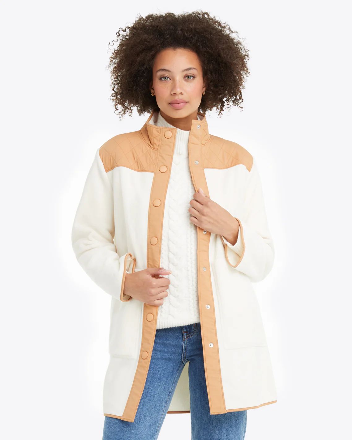 Button Down Fleece Coat in Ivory | Draper James (US)