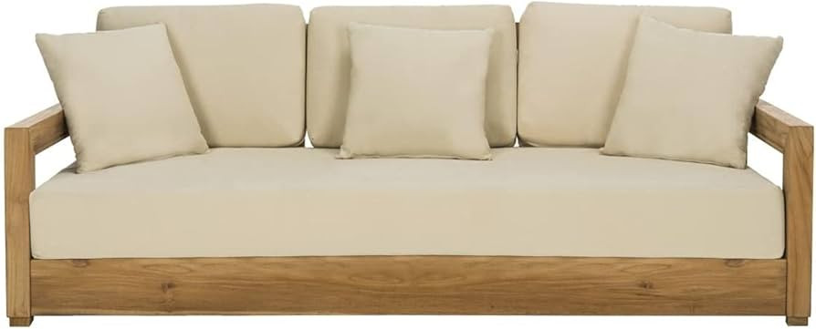 Safavieh CPT1004A Couture Montford Indoor/Outdoor Sofa, Brazilian Teak/Beige | Amazon (US)