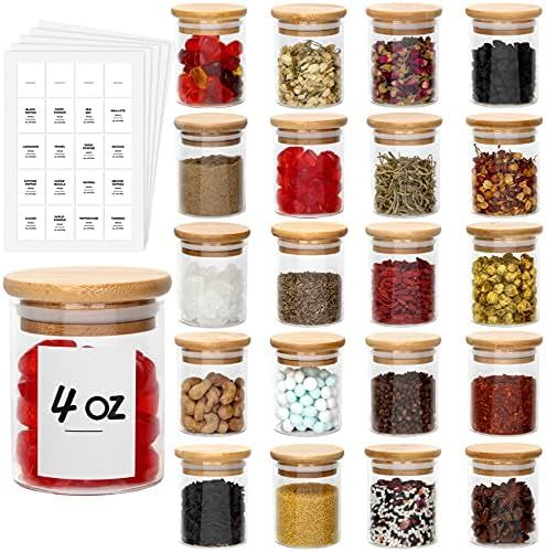 JuneHeart Glass Spice Jars Set 4OZ, 20 PCS Clear Food Storage Containers with Bamboo Wooden Airti... | Amazon (US)