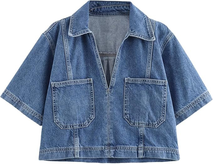 Womens V Neck Denim Crop Tops Summer Y2k Going Out Jean Shirts, Summer Retro Denim Vest Loose Fit... | Amazon (CA)