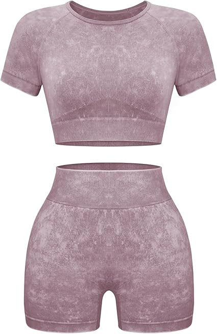 OLCHEE Womens Workout Sets 2 Piece - Seamless Acid Wash Yoga Outfits Shorts and Crop Top Matching... | Amazon (US)