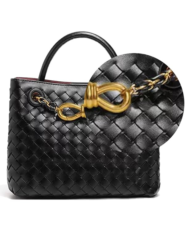 Genuine Leather Women's Top-handle Handbags Fashion Ladies Handbags Shoulder Bag Purse Woven Tote... | Amazon (US)