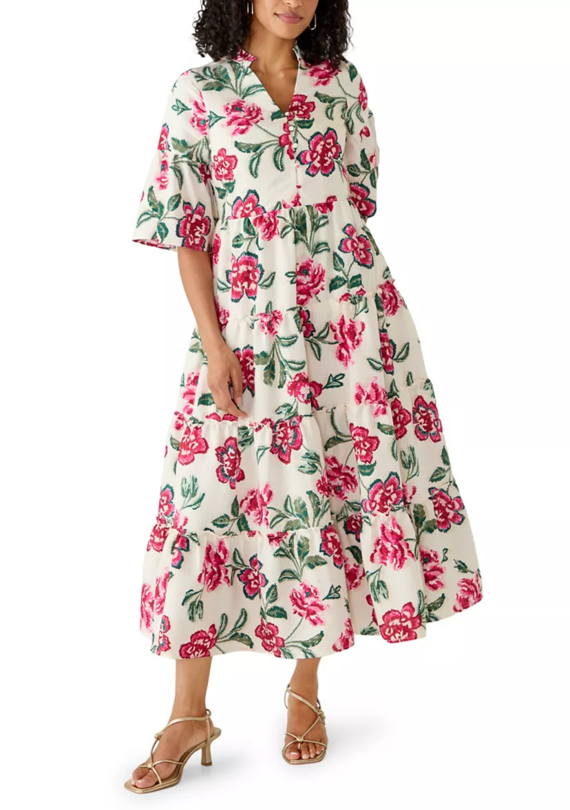 Women's Elbow Sleeve Multi-Tiered Midi Dress | Belk