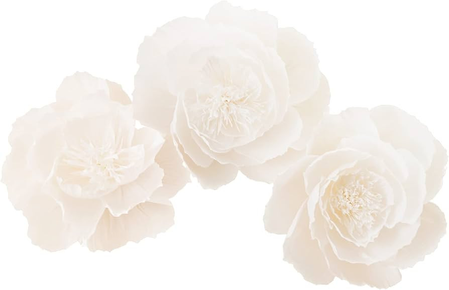 3 Pack 10" Crepe Paper Flowers Decoration for Wall, Paper Flowers for Wedding Decor, Flower Backdrop Decor for Baby Shower, Birthday Party Backdrop, Archway Decor, Nursery Wall Decor(White) | Amazon (US)