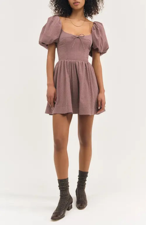 For Love & Lemons Florence Plaid Minidress in Burgundy at Nordstrom, Size Small | Nordstrom