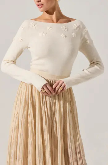 ASTR the Label Bluma Floral Embroidery Sweater in Ivory at Nordstrom Rack, Size X-Small | Nordstrom Rack