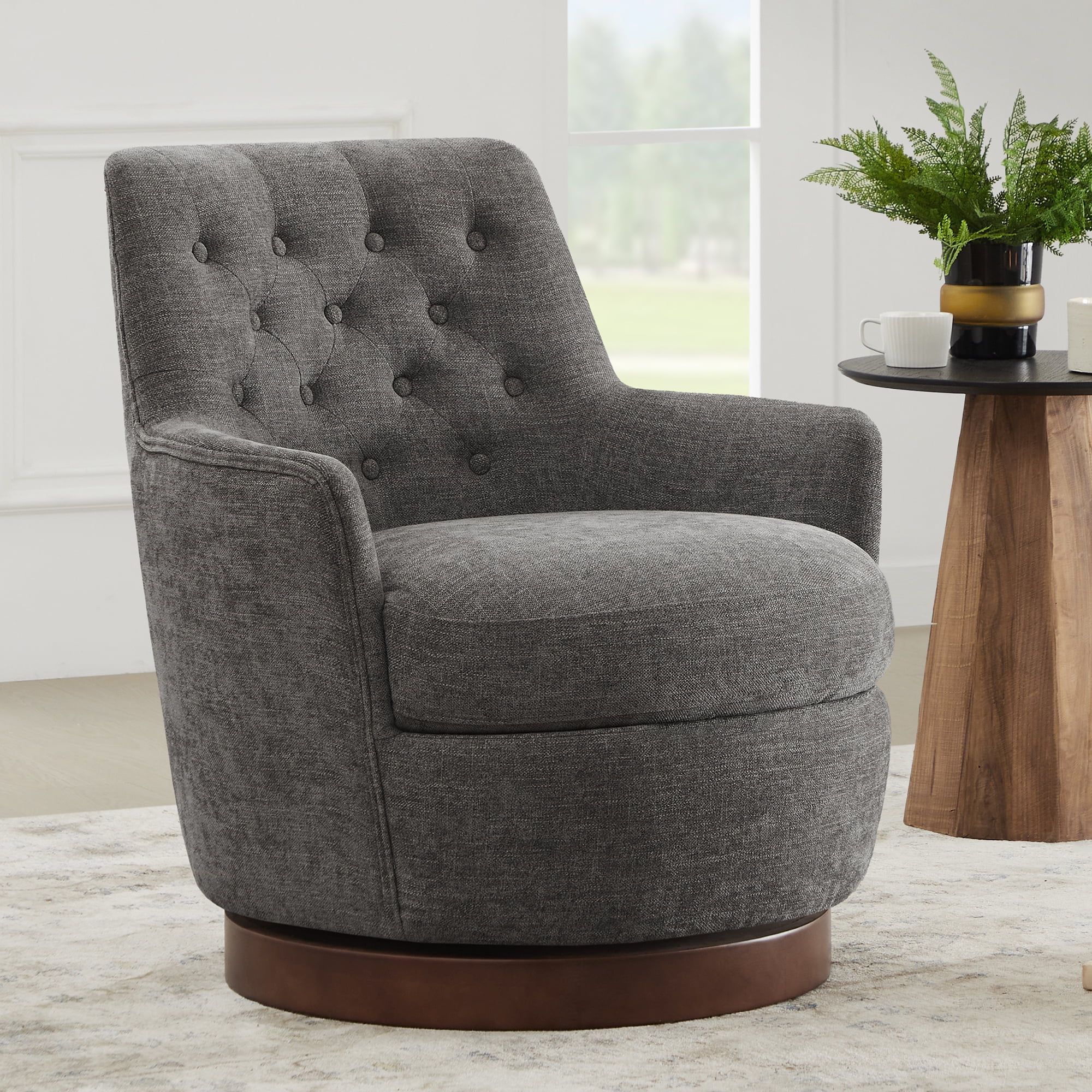 CHITA Swivel Barrel Accent Chair, Tufted Upholstered Arm Chair with Wood Base for Living Room Bed... | Walmart (US)
