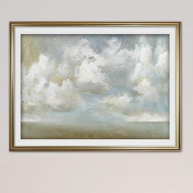 Renditions Gallery Wall Art Contemporary Paintings White Cloudscape Ocean Gold Frame Nature Blue ... | Amazon (US)