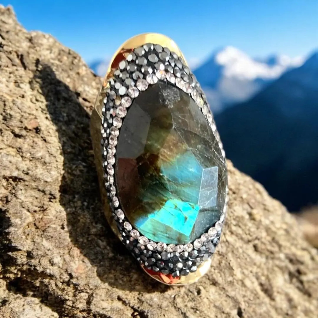 Labradorite Faceted Cuff Ring. Gold, Adjustable. - Etsy | Etsy (US)