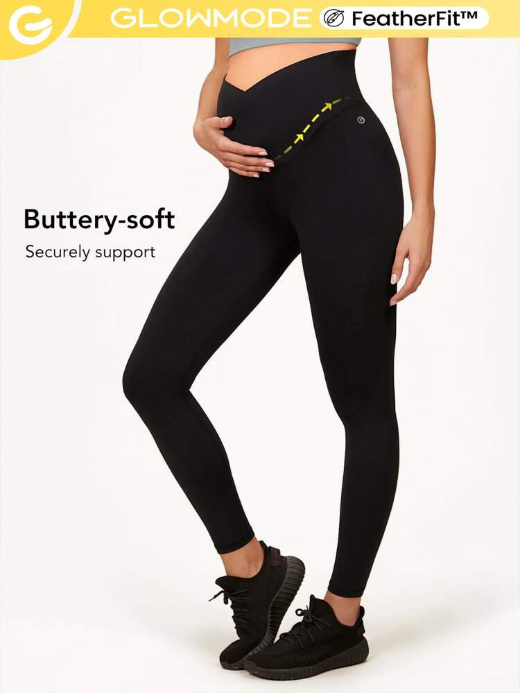 GLOWMODE 24" FeatherFit™ Wrap Waist Maternity Leggings | SHEIN