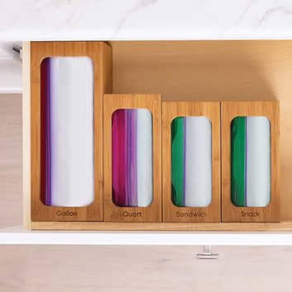 Seville Bamboo Food Bag Organizer 4-piece Set- These organizers are perfectly fitted for Gallon, Qua | Amazon (US)