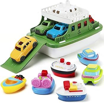 Bath Boat Toy,11 Piece Bath Boat Toy with 4 Mini Cars and 6 Boat Squirters,Floating Boat Toys for... | Amazon (US)