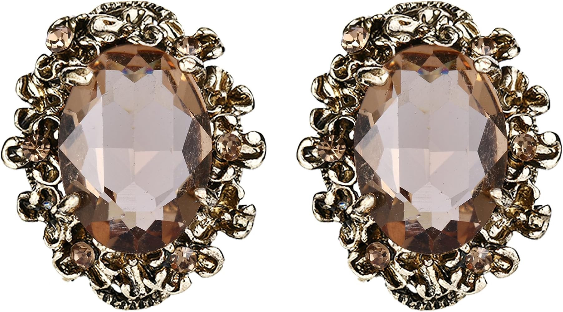 BriLove Women's Victorian Style Crystal Floral Scroll Cameo Inspired Oval Stud Earrings | Amazon (US)