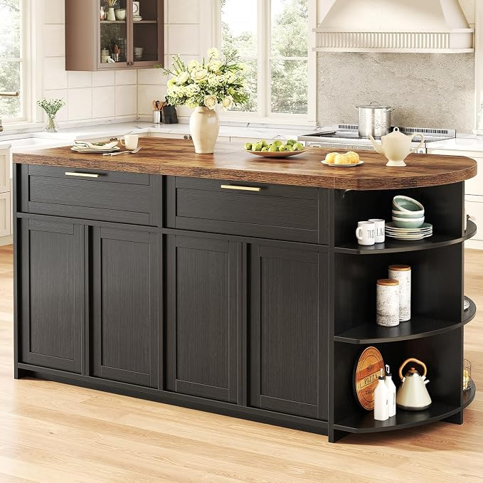 HSH 63 Inch Large Kitchen Island with Storage and Seating, Rustic Brown | Amazon (US)