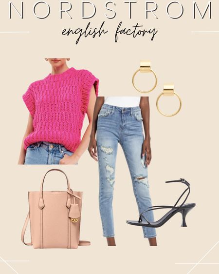 Nordstrom - English Factory - Pink Sweater - High Waist Denim - Pink purse - gold hoops - valentines outfit - date night outfit - Galentines day outfit 

#LTKSeasonal #LTKstyletip #LTKsalealert