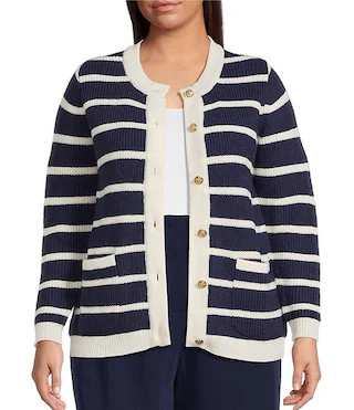 Sugarlips Plus Kassidy Striped Crew Neck Long Sleeve Cardigan | Dillard's | Dillard's