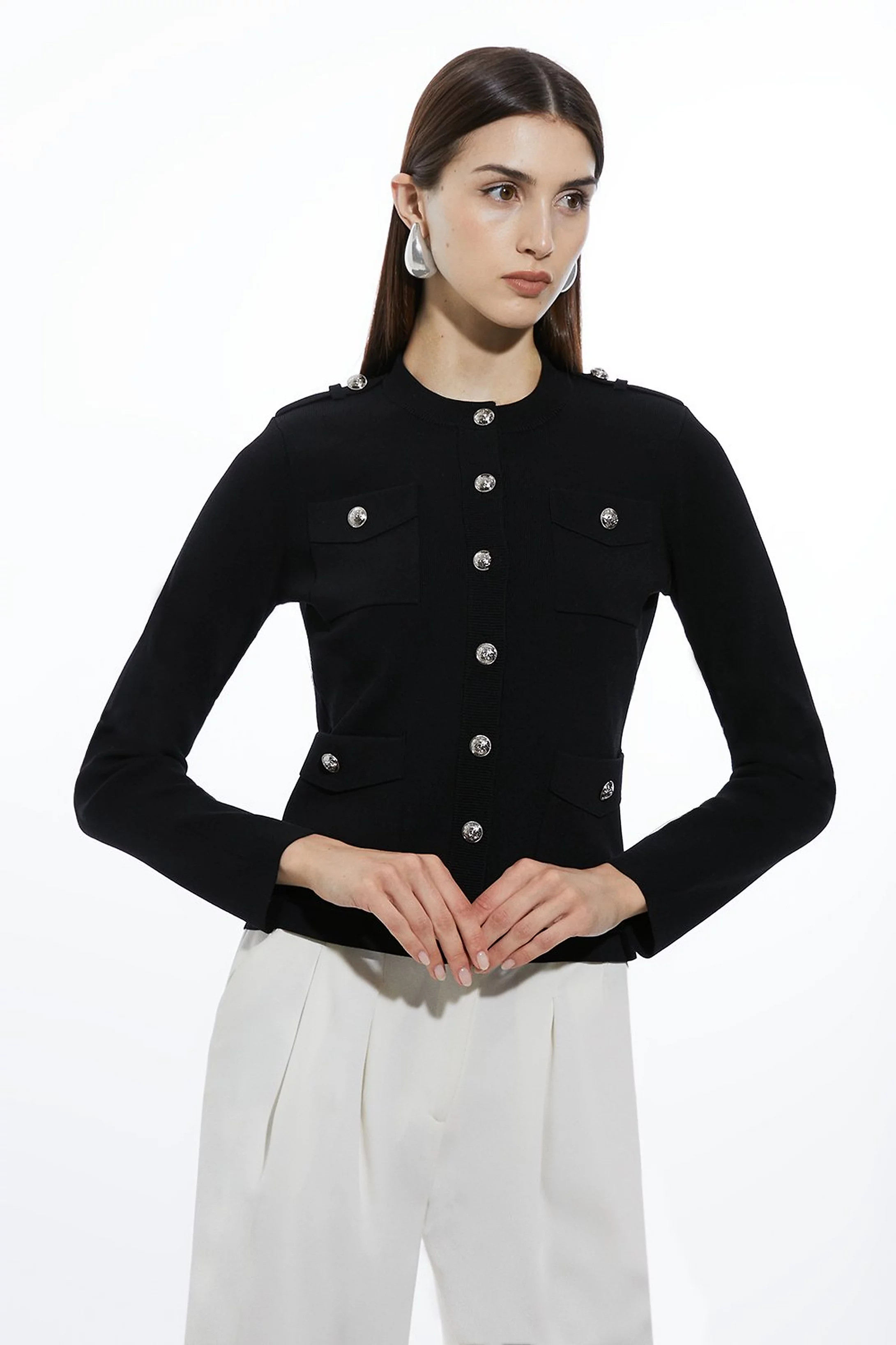 Military Trim Knitted Four Pocket Jacket | Karen Millen UK + IE + DE + NL