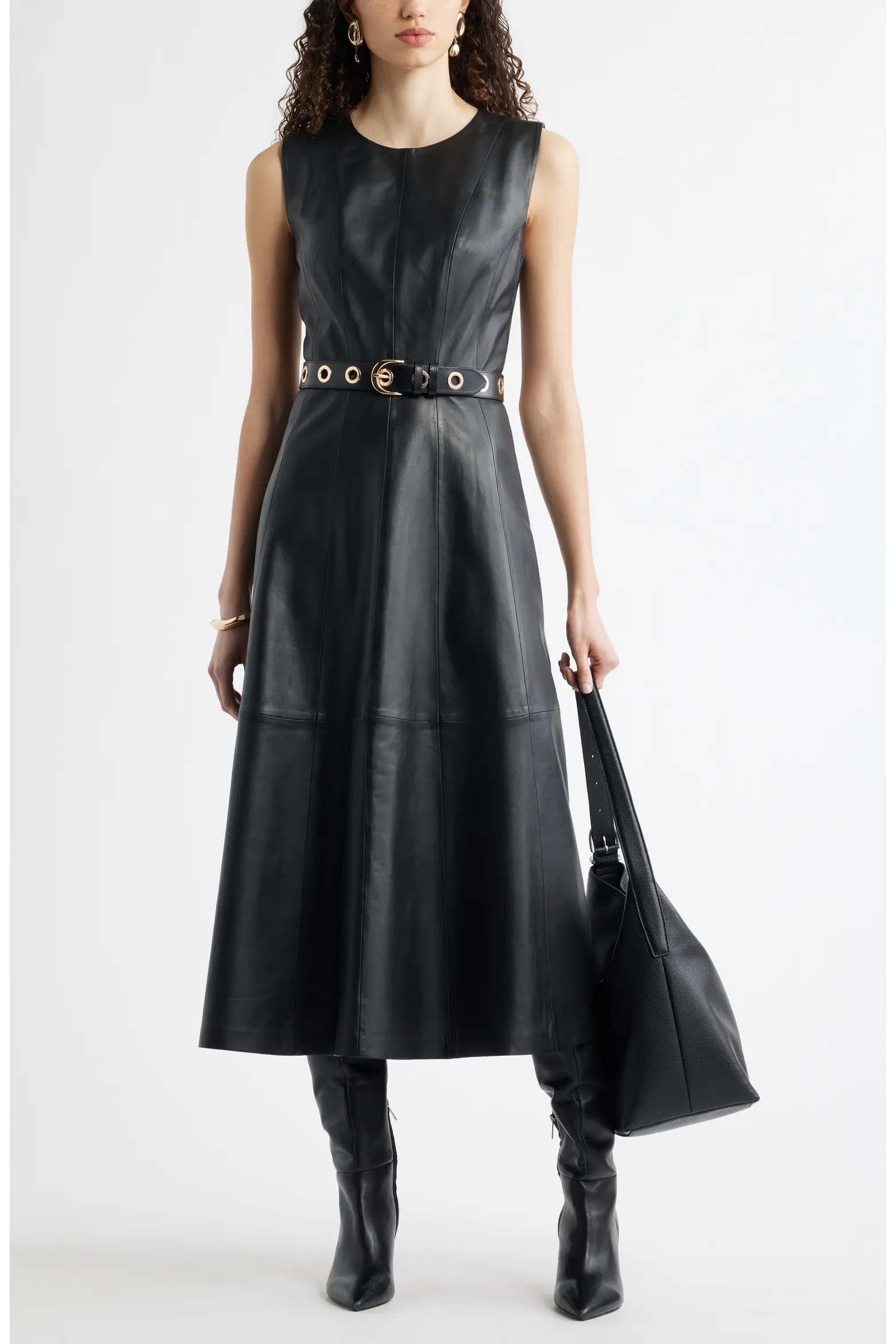 Seamed Leather Midi Dress (Women) | Nordstrom | Nordstrom