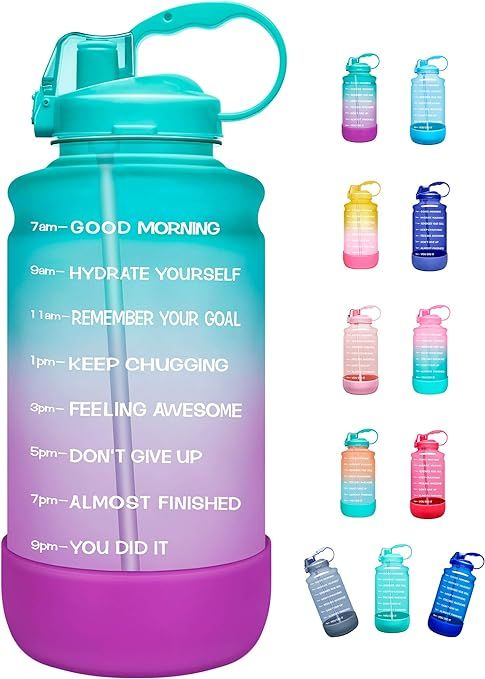 Elvira Half Gallon/64oz Motivational Time Marker Water Bottle with Straw & Protective Silicone Bo... | Amazon (US)