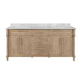 Home Decorators Collection Aberdeen 72 in. x 22 in. D Bath Vanity in Antique Oak with Carrara Mar... | The Home Depot